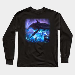 Whale floating in the city Long Sleeve T-Shirt